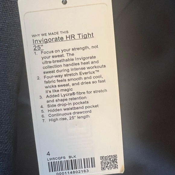 Lululemon invigorate tight 25”. Black, with side pockets. NWT - Picture 2 of 4